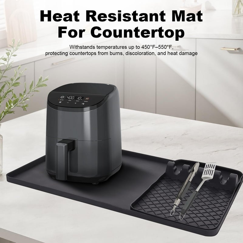 JoaSinc Silicone Heat Resistant Mat for Countertop - 24x16 Inch Air Fryer Mat with Kitchen Accessories Holder Pad for Microwave/Oven,Compatible with Ninja/Cosori/Chefman/Toshiba - Black - Image 5